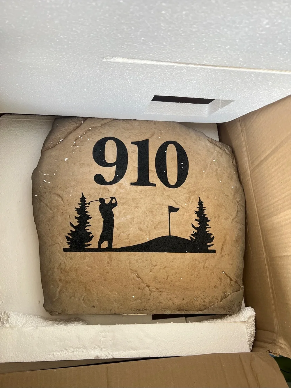 Black Golf Silhouette House Number Stone - 910